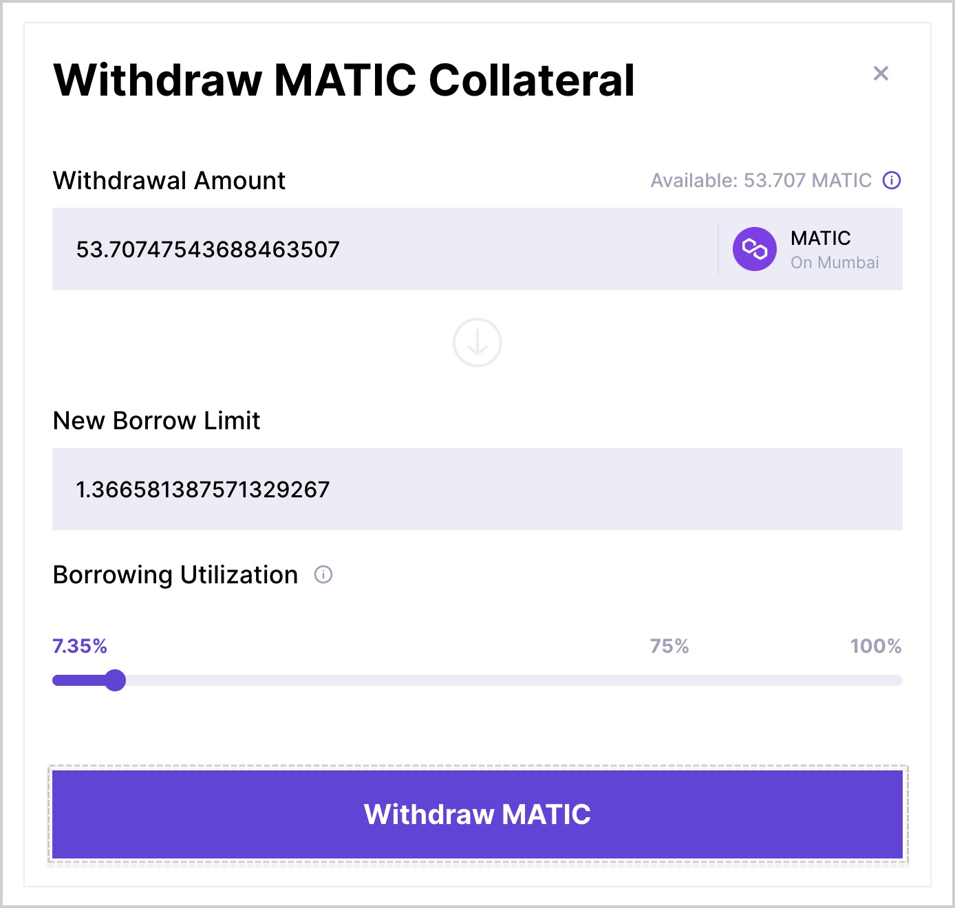 Click Withdraw MATIC