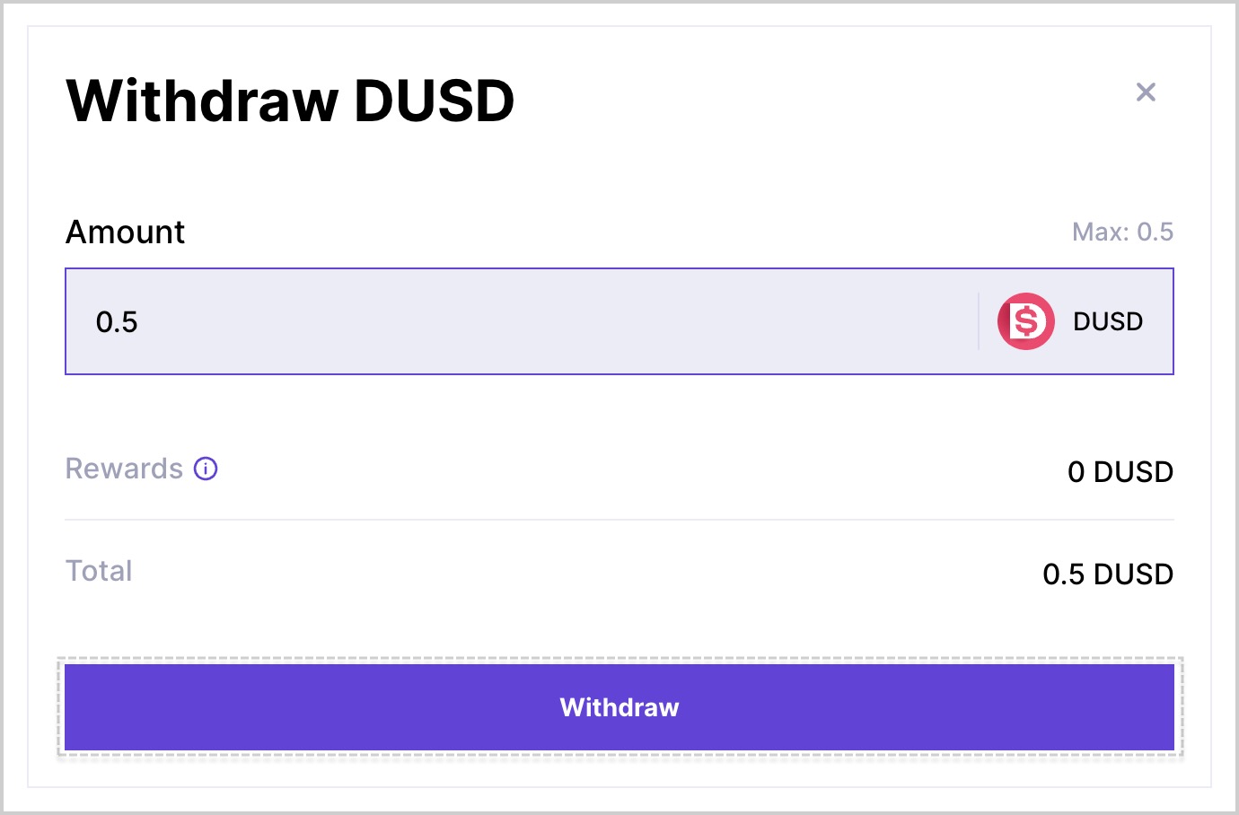 Enter amount and click Withdraw